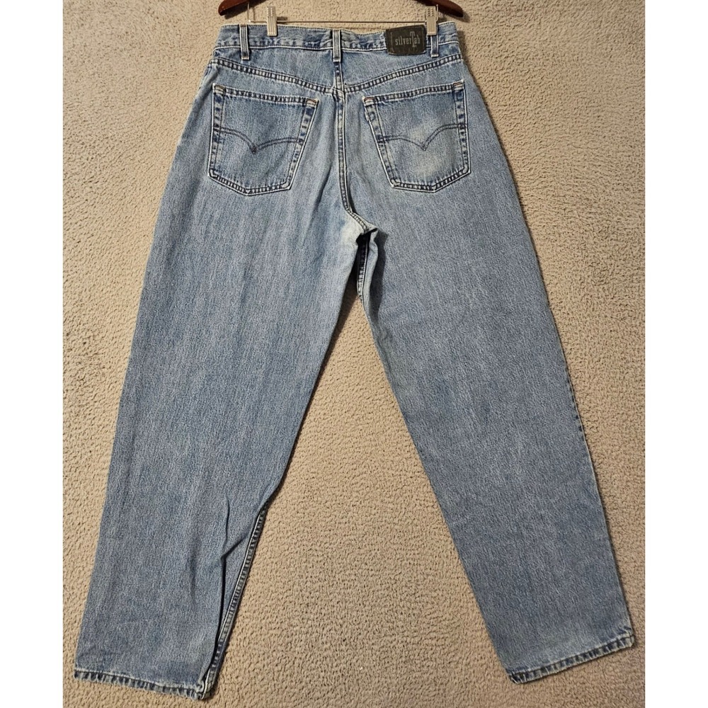 Vintage Levis SilverTab Baggy Jeans Mens 36x34 Light Wash Blue Denim Made in USA